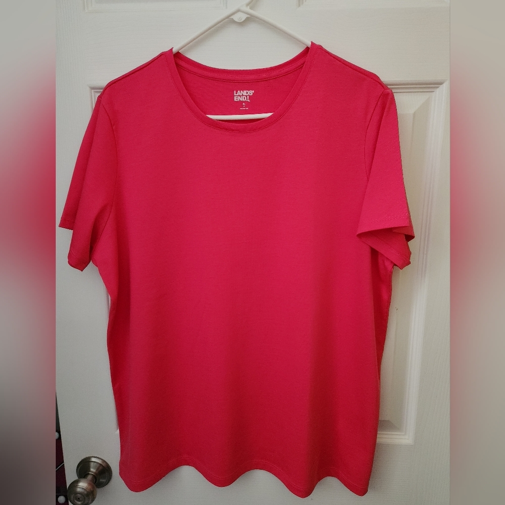 Lands' End Women's Cotton Short Sleeve Crew Neck T-Shirt Hot Pink Size XL NIP